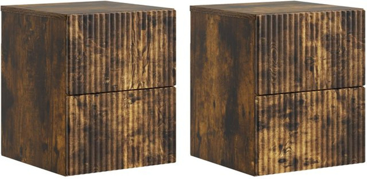 Set aus 2 wandmontierten Nachttischen von vidaXL in Geräucherte Eiche, Modernes Design aus Holzwerkstoff, B/H/T: 40 x 34,5 x 34,5 cm - Bild 1