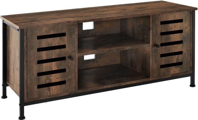 tectake TV-Board Carlow im Industrial Style mit Magnettüren und Kabelaussparungen, Braun/Schwarz, B/T/H: 110 x 41,5 x 50,5 cm - Bild 2