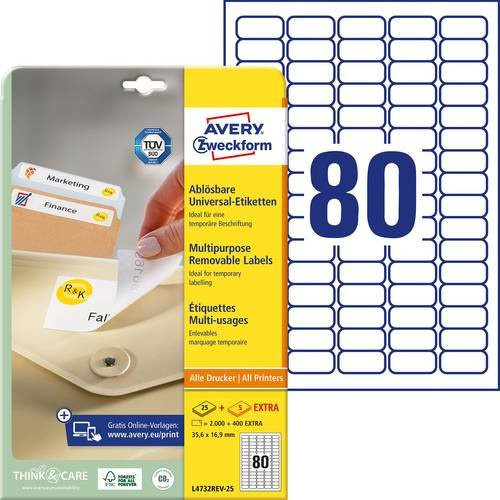 Avery Zweckform Universal-Etiketten aus Papier, Weiß, Wiederablösbar, B: 35,6 mm, H: 16,9 mm - Bild 1