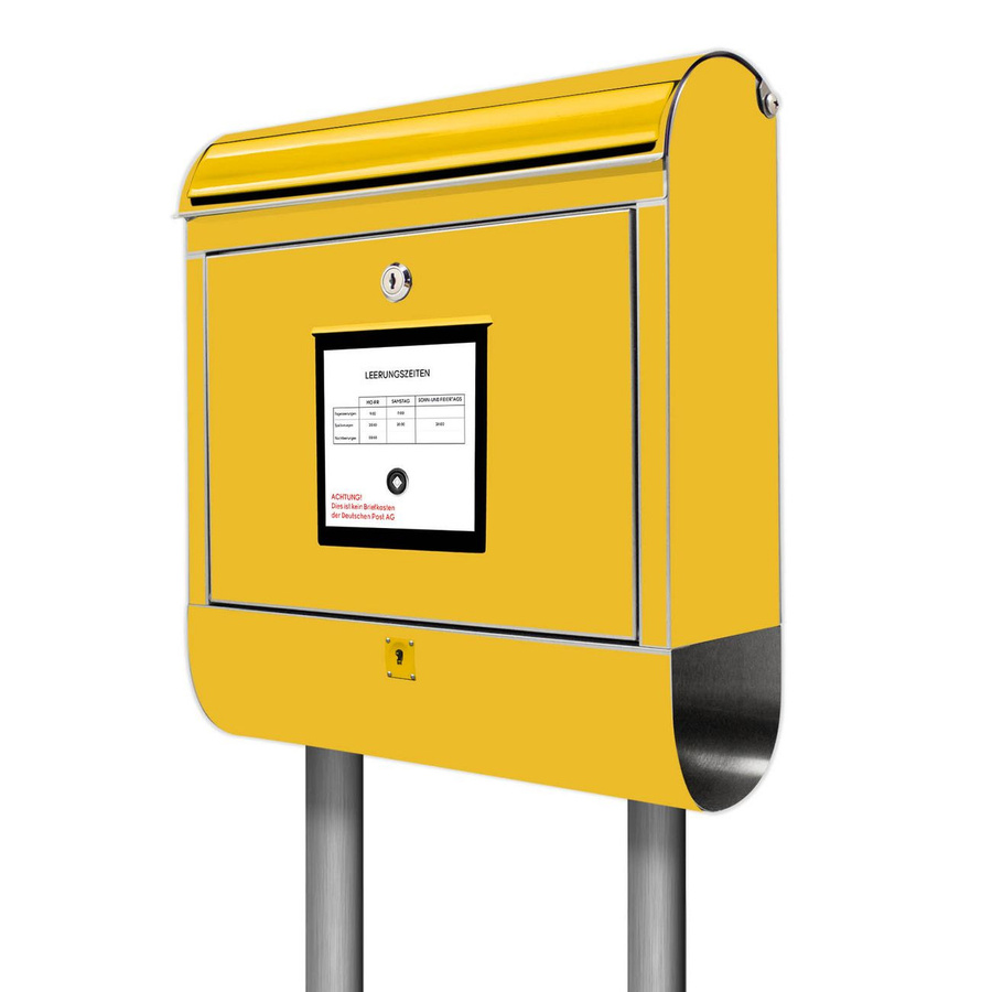 banjado Edelstahl Standbriefkasten personalisiert mit Postkasten Motiv in Gelb B/T/H: 38 x 14 x 161,5 cm - Bild 1