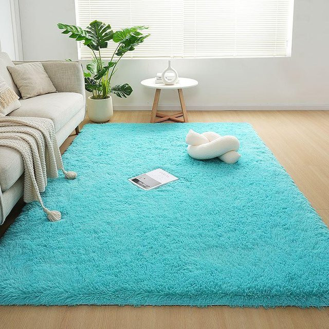 ZZ HOME Schachbrett-Plüschteppich in See-Blau und Türkis, weicher Shaggy-Teppich für Wohnzimmer und Schlafzimmer, B x T: 160 x 200 cm - Bild 1