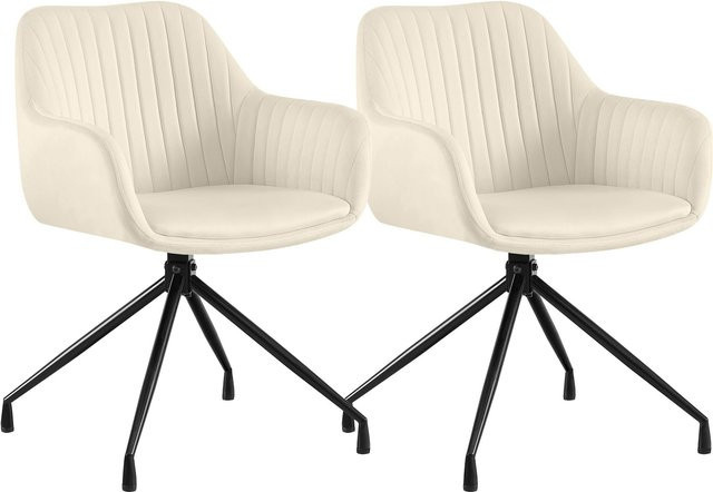 2er Set Novanis Esszimmerstühle von CLP, drehbare Polsterstühle mit Armlehnen und Rückholfunktion, beige Stoff mit Metallgestell - Bild 1