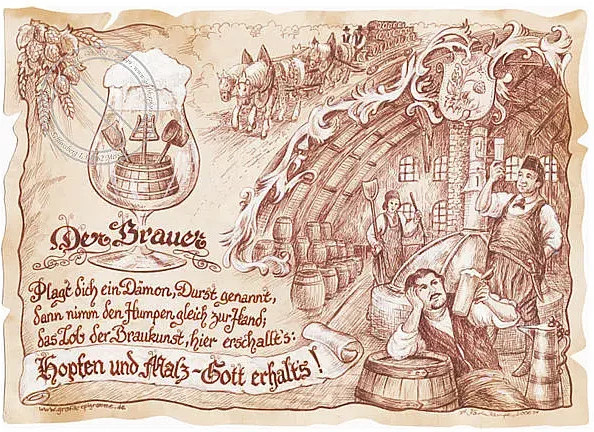 Zunftbild Brauer als Grafikposter auf Antikpapier in den Farben Braun, Schwarz und Multicolour, Format A4 (21,0 x 29,7 cm) - Bild 1