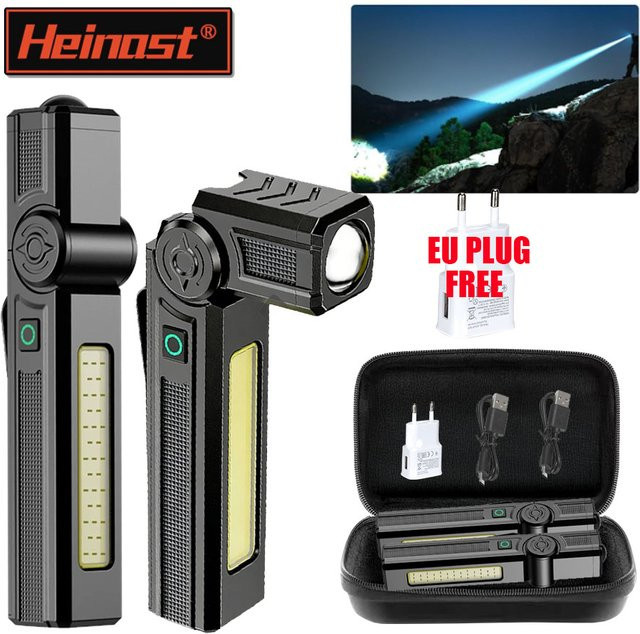 Heinast Tragbare LED-Arbeitsleuchte mit COB- und LED-Licht, Magnetische und Wiederaufladbare Taschenlampe in Schwarz - Bild 1