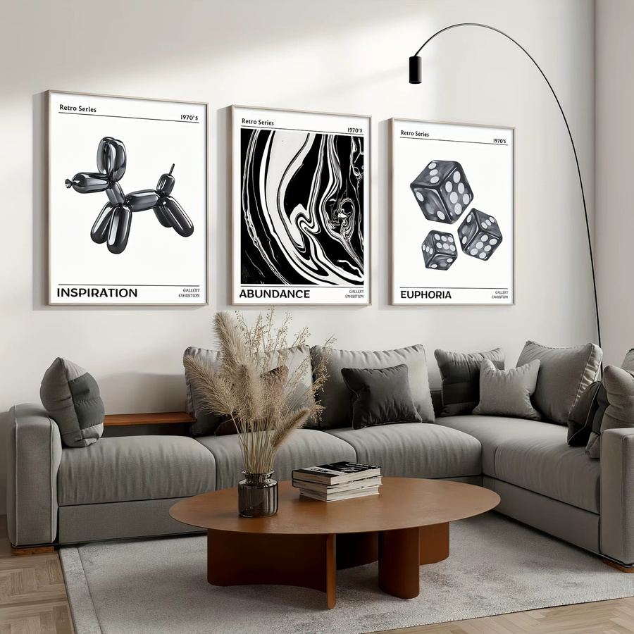 Potdemiel 3-teiliges Wandkunst-Set aus Leinwand mit abstrakten Hunde-Motiven im Art-Deco-Stil, Schwarz, Rahmenlos - Bild 2