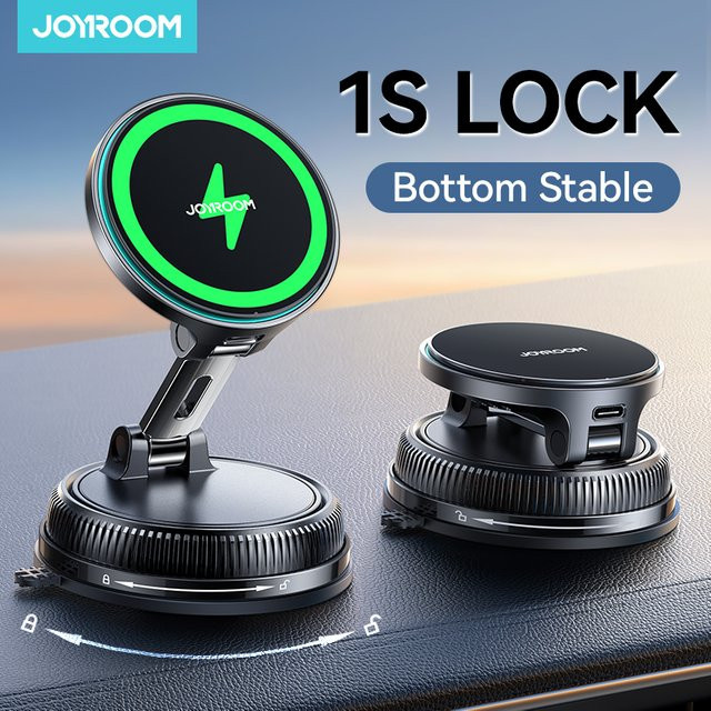 Joyroom 2-in-1 Magnetisches Autohalterungsladegerät mit Vakuumgel und 15 W Ladeleistung in Schwarz - Bild 1