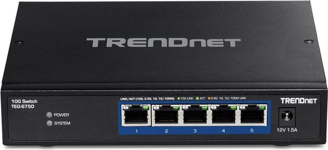 TRENDnet TEG-S750 Unmanaged Switch mit 5 x 10GBase-T Ethernet/LAN Ports in Schwarz, Desktop oder wandmontierbar - Bild 1