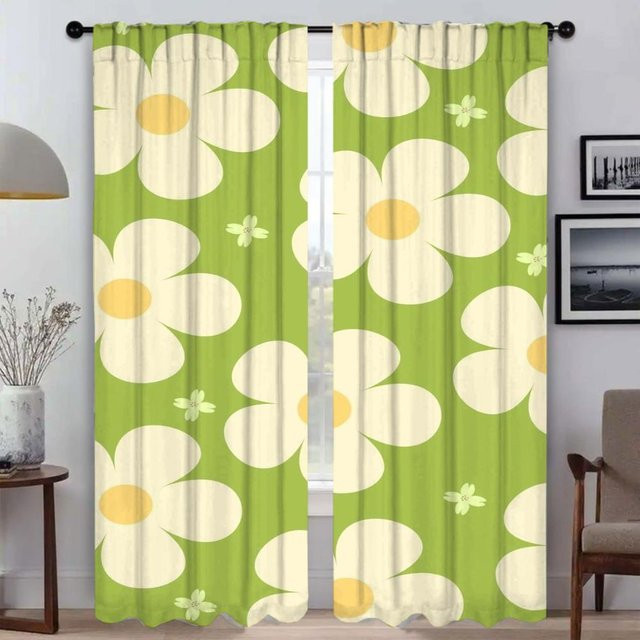 2er-Set semi-transparente Tüll-Vorhänge mit Blumenmuster in Grün, Breite: 50 cm, Höhe: 70 cm - Bild 1