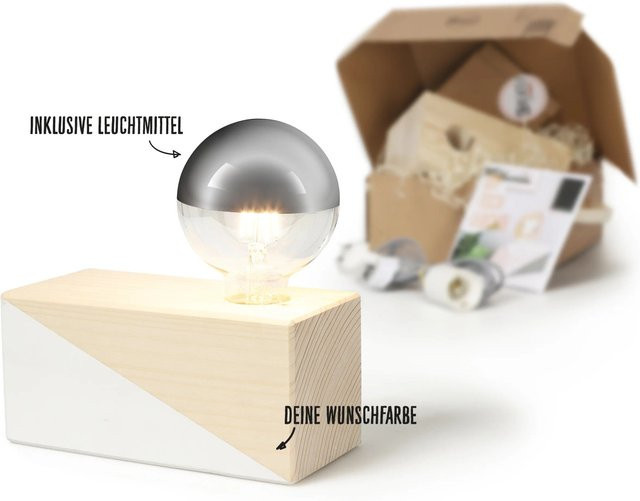 CREATE! by OBI DIY Tischleuchte Groß mit LED und E27 Fassung in Holz-Optik und Silber - Bild 1