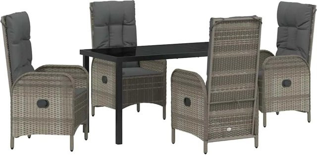 vidaXL Garten Essgruppe aus Poly Rattan mit 5-teiligem Set und Kissen in Grau - Bild 1