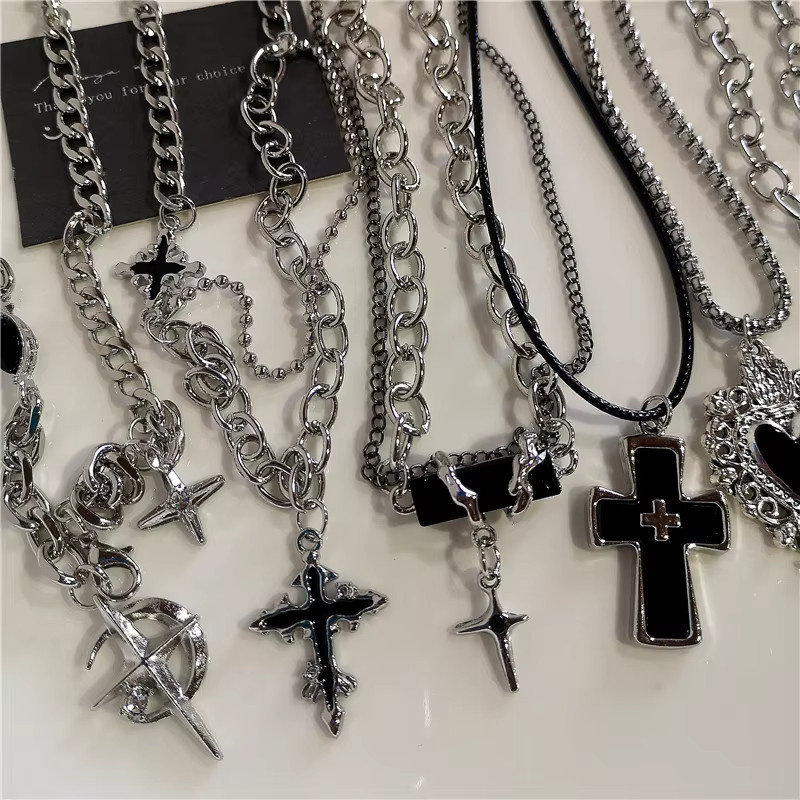imixlot Halskette, Herz Kreuz Anhänger, Schwarz, Silber, Unisex - Bild 2