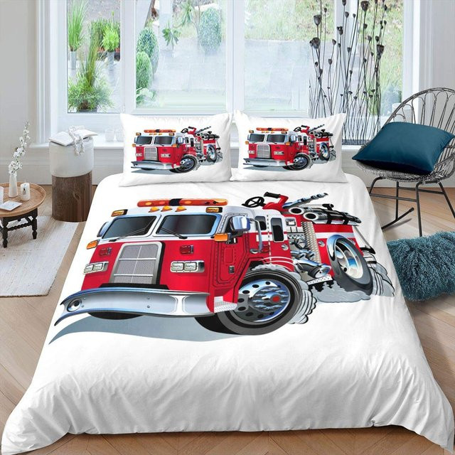 Bettwäsche-Set mit Feuerwehrauto-Muster für Kinder von Binchi Outdoor Product, King-Size, Breite: 264 cm, Höhe: 228 cm - Bild 1