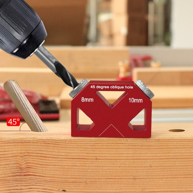 FNICEL Multifunktionaler 45 Grad Winkel Bohrer Guide aus Aluminium für präzises Schräglochbohren und Dübel Jig in Silber oder Rot - Bild 1