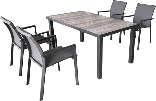 DELUKE Garten-Sitzgruppe FABIO 5-tlg. Gartenmöbel-Set aus Aluminium und Keramik in Mittelgrau - Bild 1