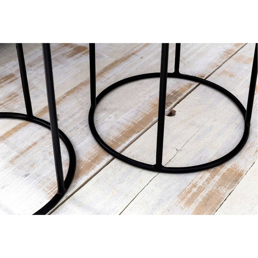 Wohnling Beistelltisch 2er-Set aus Sheesham Echtholz und Eisen in Schwarz und Natur im Industrial Design, runde Tischplatten, Höhe: 54 cm, Durchmesser: 30,5 cm - Bild 2