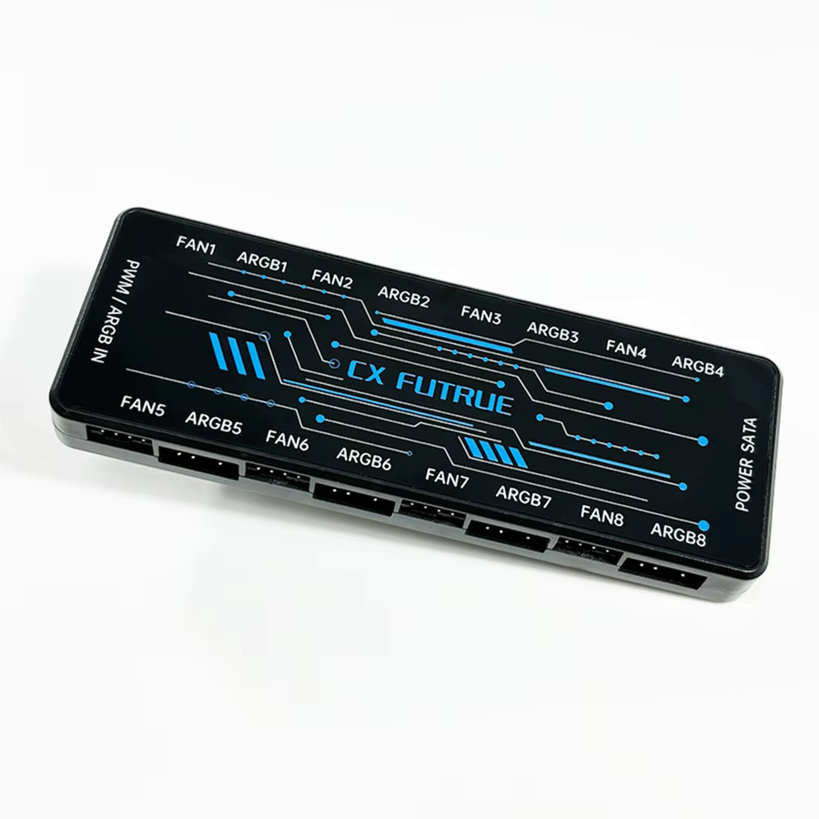 CX FUTRUE 8-Port PWM ARGB Lüftersteuerungshub mit Fernbedienung, 5V 3-Pin RGB, Magnetische Rückwand und SATA-Stromversorgung, Schwarz - Bild 3