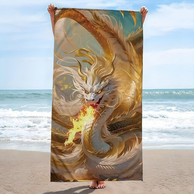 Dalangpa Strandtuch aus Mikrofaser mit Drachenmuster, super saugfähig und schnelltrocknend, Breite: 30 cm, Höhe: 60 cm - Bild 1