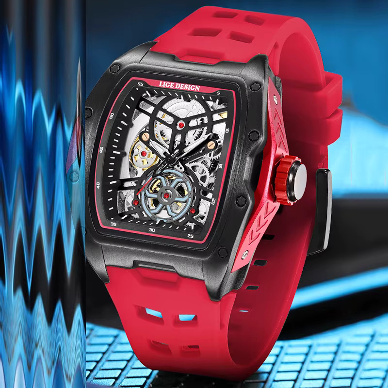 LIGE Armbanduhr Automatik, Silikon, Schwarz, Herren - Bild 3