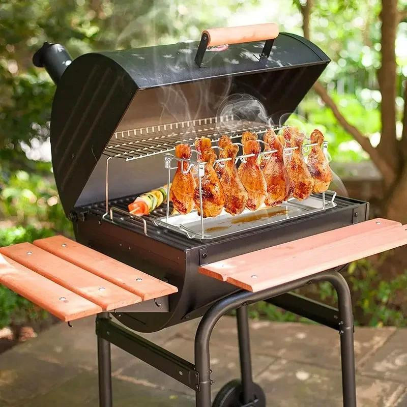 Zusammenklappbarer Barbecue Bratenständer aus Edelstahl in Silber für Hähnchen und Braten zum Grillen und Outdoor BBQ - Bild 2
