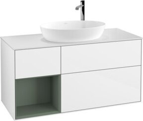 V&B Waschtischunterschrank Finion mit Wandbeleuchtung, Eiche Natur lackiert und Weiß lackiert, Breite: 120 cm, Tiefe: 50,1 cm, Höhe: 50,1 cm - Bild 1
