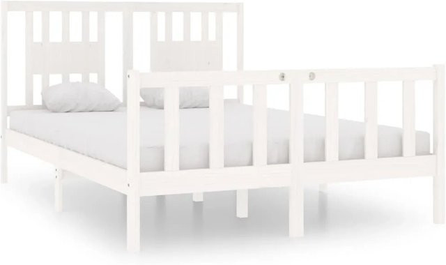 vidaXL Massivholzbett aus Kiefernholz in Weiß, rustikaler Stil, B/T/H: 140 x 190 x 146 cm - Bild 1