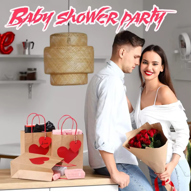 10 Stück Valentinstags Geschenktüten aus Kraftpapier mit Etiketten und Griffen in Rot und Rosa für Valentinstag und Hochzeit - Bild 2
