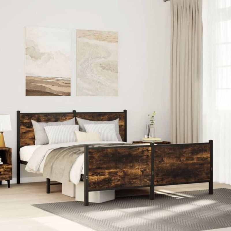 Metallbett Vidaxl in Räuchereiche und Braun im Industrial Design, B/T/H: 137 x 190 x 91,5 cm - Bild 1