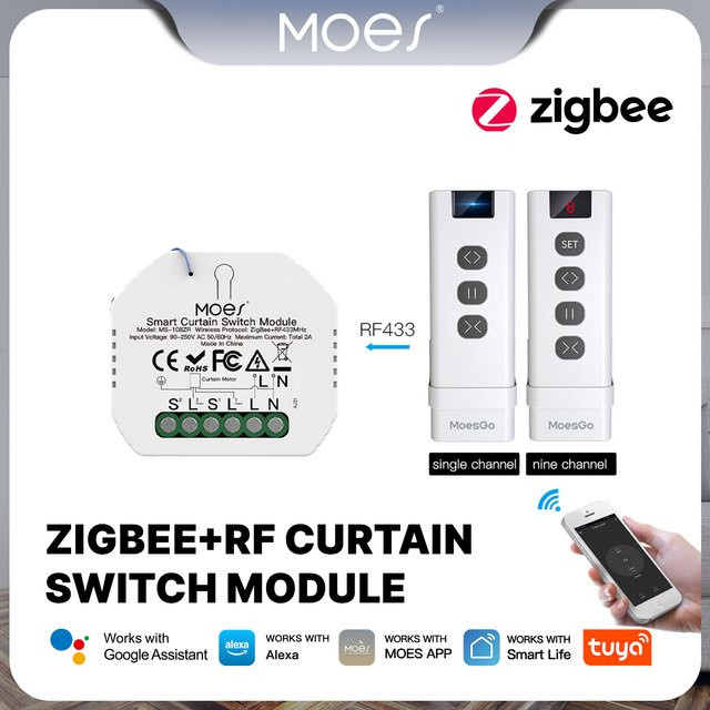 Moes Tuya ZigBee Smart RF433 Vorhangschaltermodul in Weiß für motorisierte Rollos, kompatibel mit Smart Life App, Alexa und Google Home - Bild 1