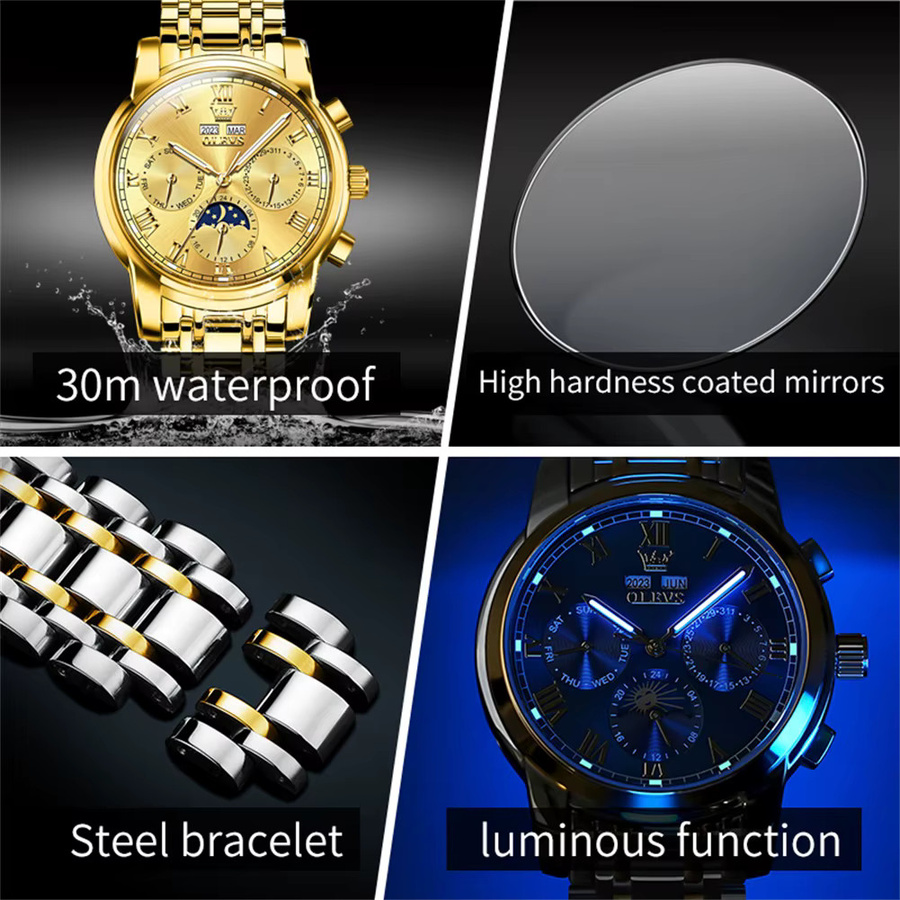 OLEVS Armbanduhr, Automatik, Edelstahl, Gold, Herren - Bild 5