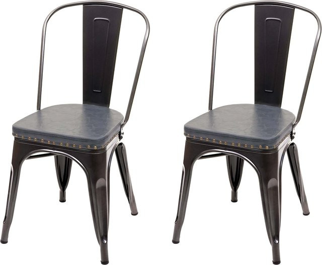 2er-Set MCW Esszimmerstühle H10e im Chesterfield-Design aus Metall und Kunstleder, schwarz-grau, stapelbar - Bild 1