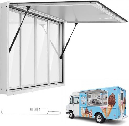 VEVOR Verkaufsfenster für Foodtrucks aus Aluminiumlegierung mit 4 Acryl-Schiebefenstern und Regenschutz, Farbe: Silber, B/H: 152,4 x 91,5 cm - Bild 1