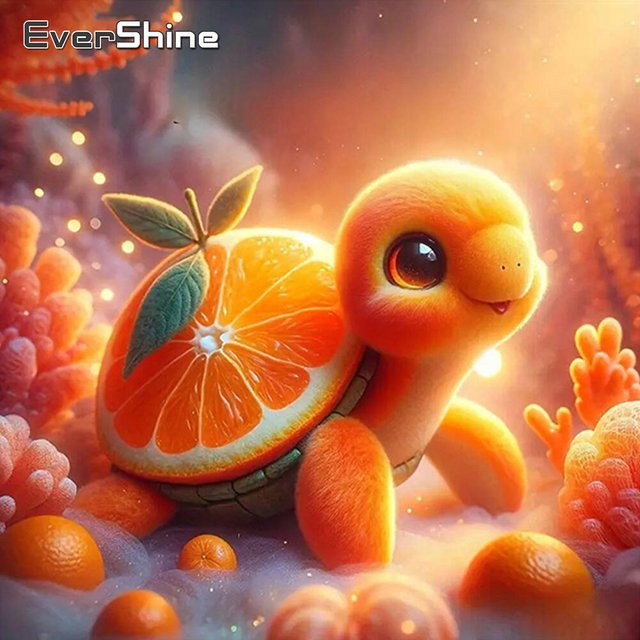 Evershine Diamant-Mosaik Stickerei Schildkröte in Orange, quadratisch - Bild 1