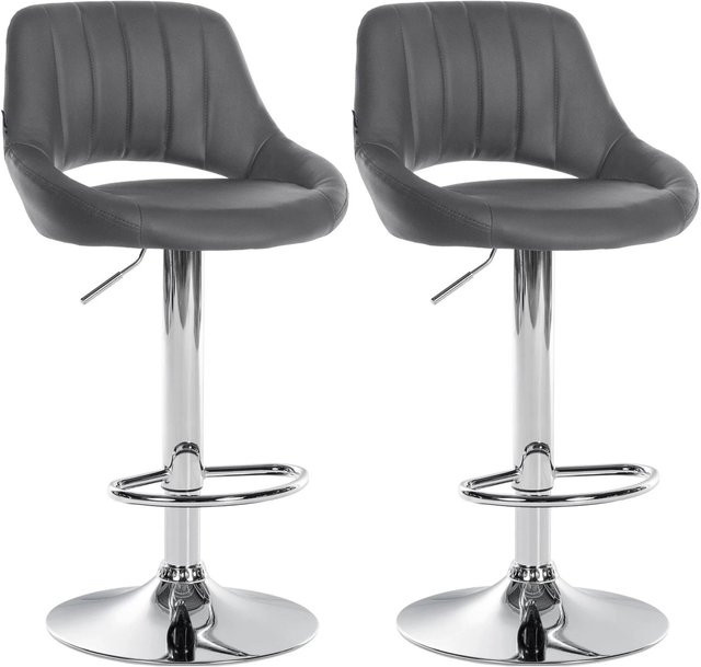 DELUKE 2er Set Barhocker SEGAD in Grau mit Kunstleder und silbernem Fuß, höhenverstellbar, drehbar mit Lehne, B/T/H: 47 x 48 x 85 cm - Bild 1