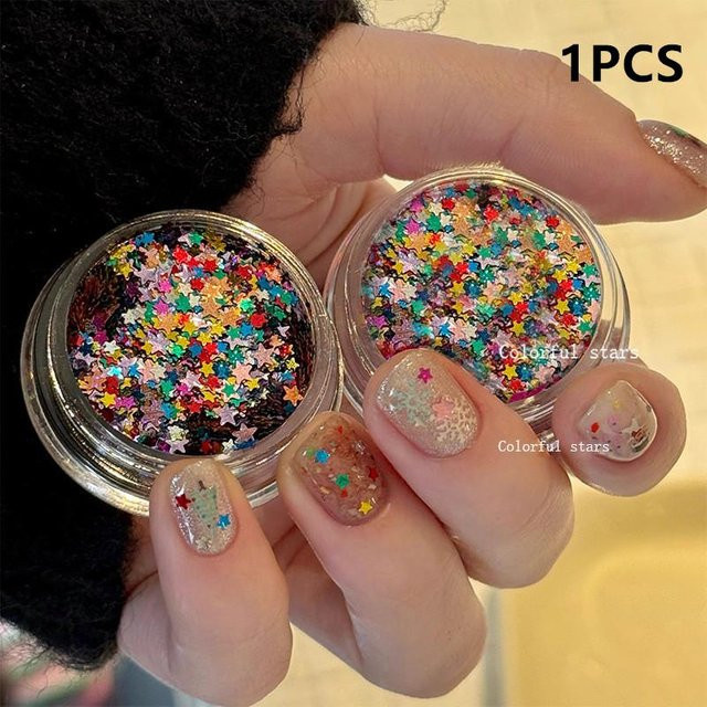 HNKMP Nail Glitter Pentagram, Colorful, Schimmernd, Unisex - Bild 1
