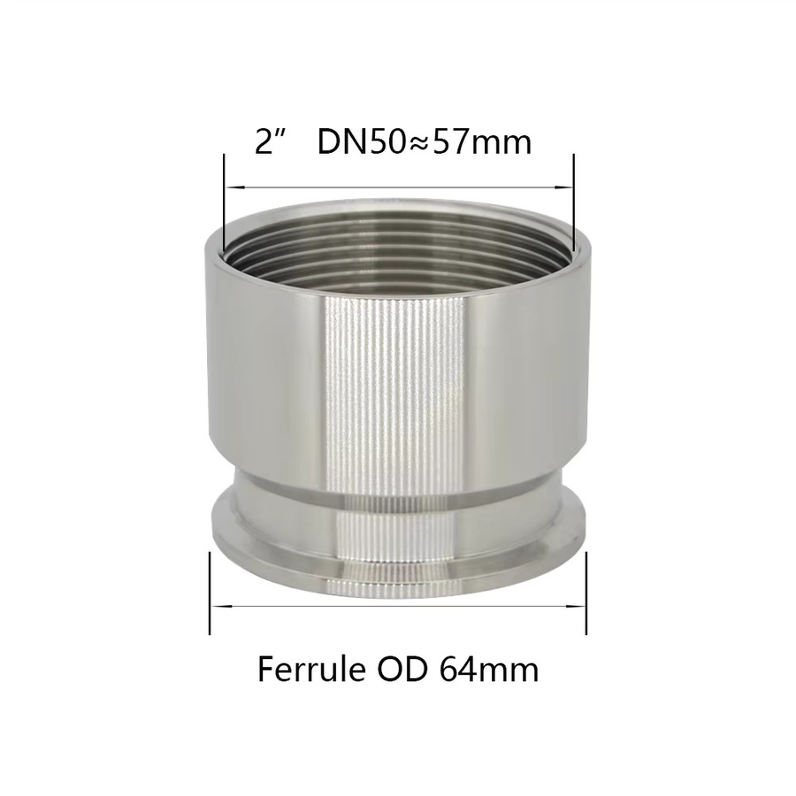 YQBS Sanitärrohrverschraubung aus 304 Edelstahl mit 2 Zoll Innengewinde und 2 Zoll auf 3 Zoll Tri-Clamp Ferrule - Bild 2