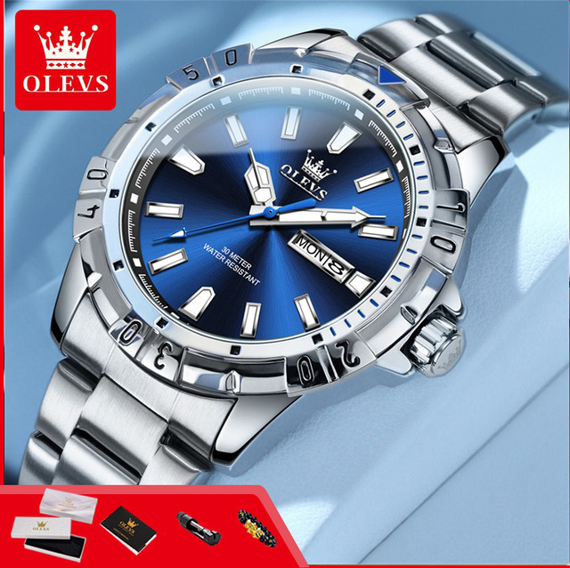 OLEVS Armbanduhr Quarz, Edelstahl, Blau, Herren - Bild 1