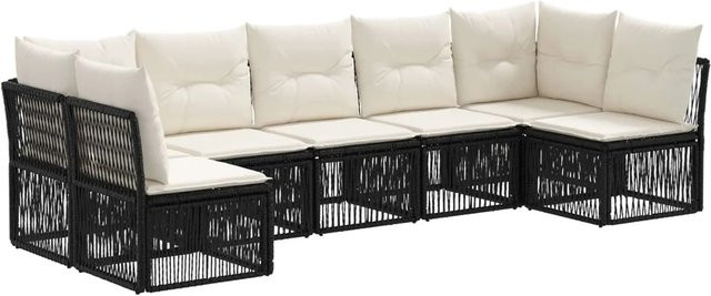 vidaXL Gartensofa-Set 7-teilig in Schwarz aus Poly-Rattan mit Polstern und wetterfestem Überzug - Bild 1