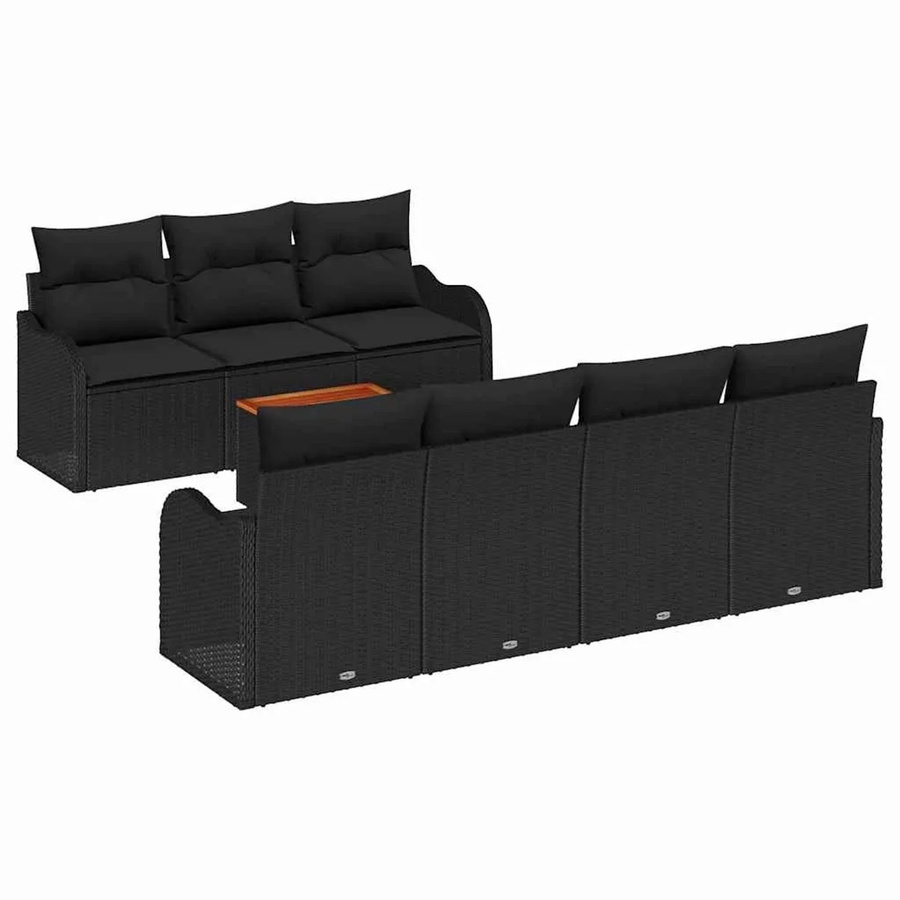 vidaXL Garten-Sofa-Set 8-teilig in Schwarz mit Polstern aus Polyrattan und pulverbeschichtetem Stahl - Bild 2
