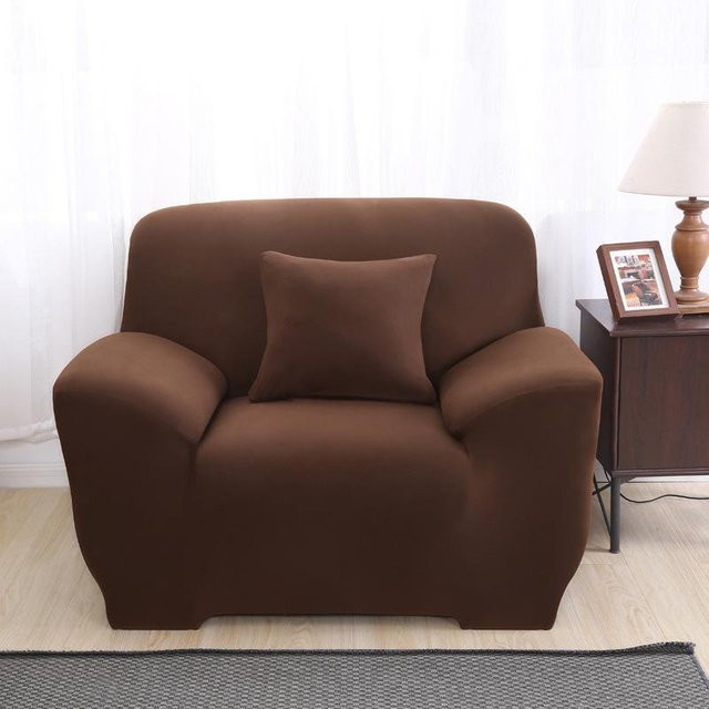 BC-Warm Home Stretch-Sofabezug in Braun, rutschfeste Sofahusse aus Polyester-Elastan-Mix, Breite: 140 cm, Höhe: 90 cm - Bild 1