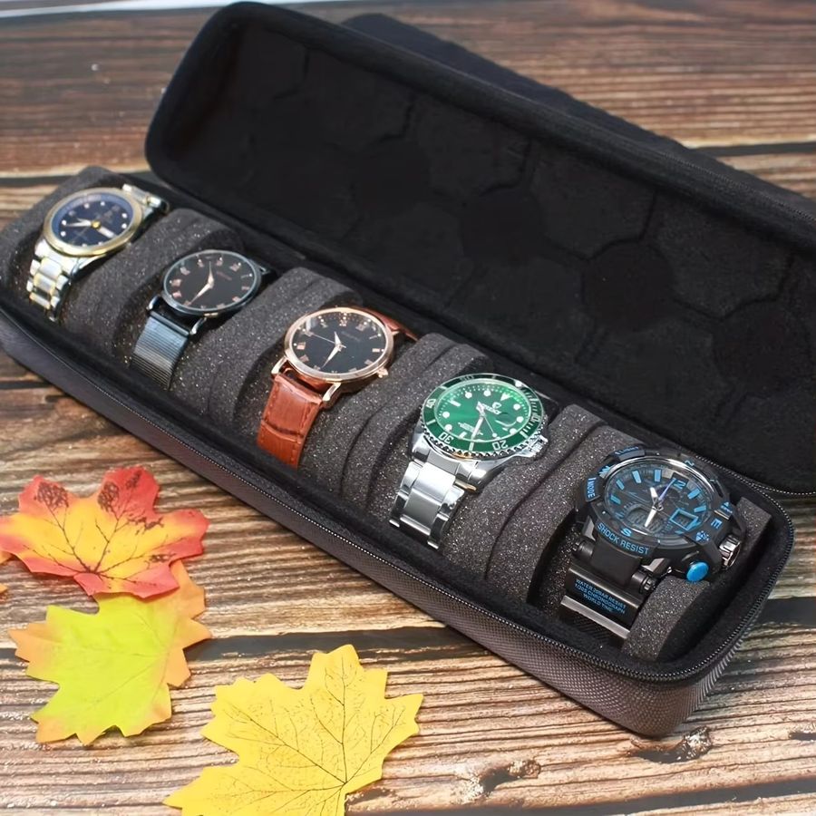 JBAILI Uhrenbox-Organizer für Männer und Frauen, tragbare Uhren-Reisetasche für Armbanduhren und Smartwatches in Schwarz - Bild 5