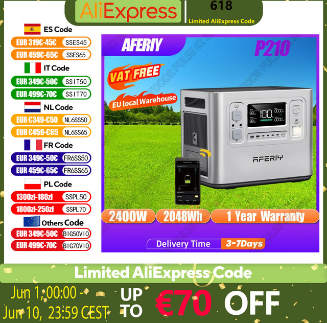 AFERIY AF-P210 Tragbare Powerstation 2400W Solargenerator mit 2048Wh LiFePO4-Akku in Grau für Zuhause und Outdoor-Camping - Bild 1