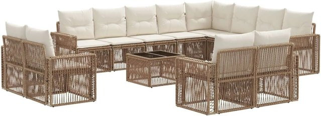 vidaXL Gartensofa-Set 13-tlg. in U-Form aus Poly-Rattan in Beige mit Polsterkissen und pulverbeschichtetem Stahlgestell - Bild 1