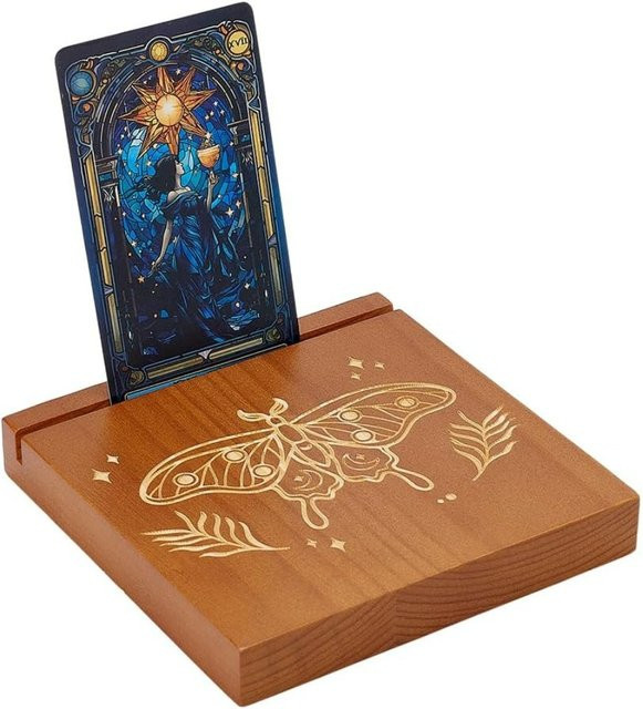 Quadratischer Tarot-Kartenhalter aus Holz mit Schmetterlingsmuster in Braun - Bild 1