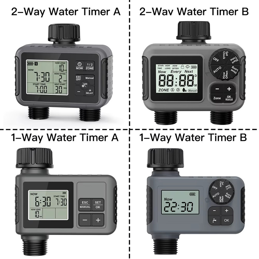 TNCE 1/2-Wege-Wassertimer für Gartenschläuche, programmierbarer Sprinkler-Timer mit Einzel- oder Doppelausgang in Schwarz - Bild 6