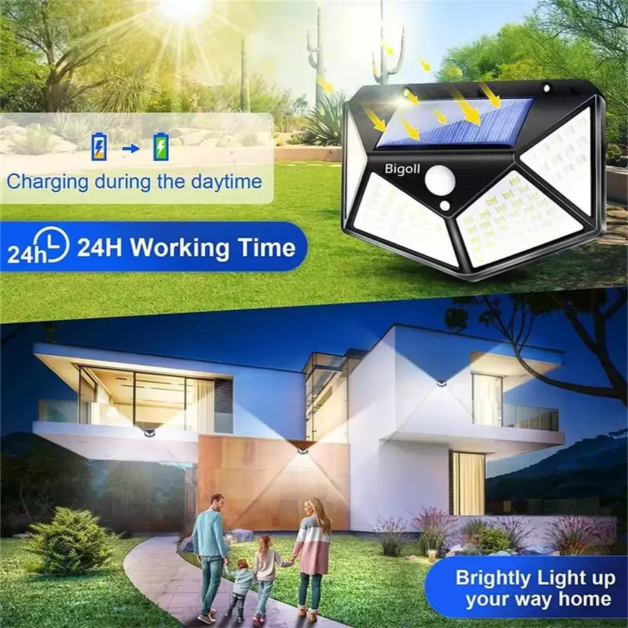 XIWANGFIRE Solarbetriebene LED Wandleuchte mit 100 LEDs und Bewegungssensor, Wasserdichte Außensicherheitslampe in Schwarz für Garten, Zaun und Weg - Bild 6