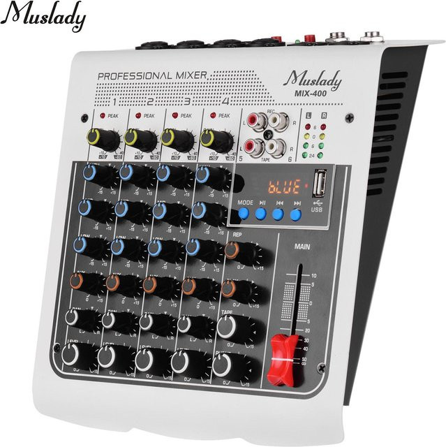 Muslady MIX-400 Professionelles 6-Kanal-Audio-Mixer-Mischpult mit 3-Band-EQ und Reverb-Verzögerung in Grau - Bild 1