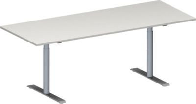 Schäfer Shop Genius Konferenztisch MODENA FLEX, Rechteck mit T-Fuß Rundrohr, B/T/H: 200 x 80 x 65-85 cm, lichtgrau/weißaluminium - Bild 1