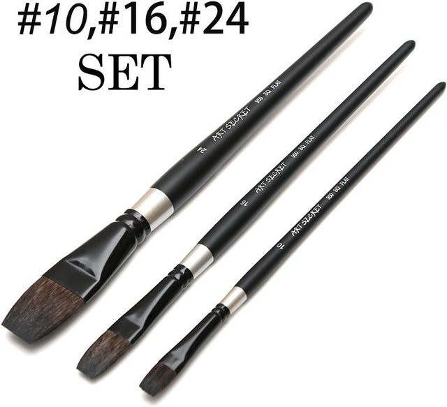 Dainayw Art Supplies Eichhörnchenhaar-Pinsel Set mit flachem Kopf in Schwarz für Aquarell, Gouache und Acryl, 3 Stück - Bild 1