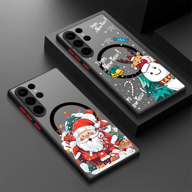 MOESOE Santa Claus Magnetische Hard Cover Schutzhülle für Samsung Galaxy S24 S25 S23 S22 Ultra Plus S21 FE in Schwarz und Multicolour mit MagSafe Eisenring - Bild 1