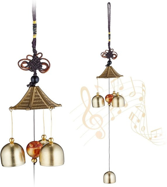 Relaxdays Windspiel aus Eisen in Gold und Schwarz, 2er Set, H x B x T: 39 x 7,5 x 7,5 cm - Bild 1